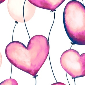 Heart balloons purple pink on white