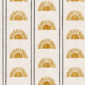 Sunshine - Block Print Boho Sun Print with Stripes - golden/charcoal - LAD24