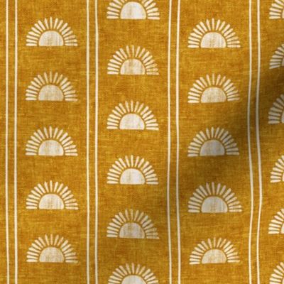 (small scale) Sunshine - Block Print Boho Sun Print with Stripes - cream/golden - LAD24