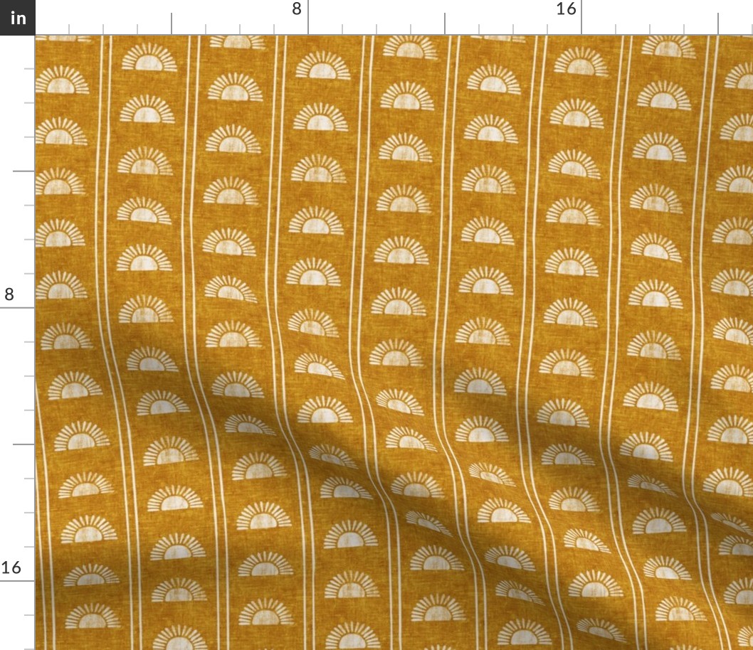 (small scale) Sunshine - Block Print Boho Sun Print with Stripes - cream/golden - LAD24