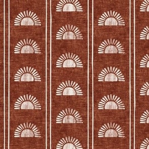 (small scale) Sunshine - Block Print Boho Sun Print with Stripes - rust - LAD24