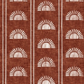 Sunshine - Block Print Boho Sun Print with Stripes - rust - LAD24