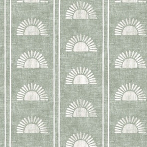 Sunshine - Block Print Boho Sun Print with Stripes - soft sage - LAD24