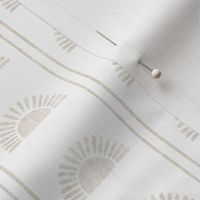 (small scale) Sunshine - Block Print Boho Sun Print with Stripes - neutral/white - LAD24