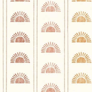 Sunshine - Block Print Boho Sun Print with Stripes - multi terracotta on cream - LAD24