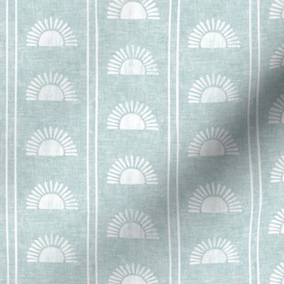 (small scale) Sunshine - Block Print Boho Sun Print with Stripes - soft blue - LAD24
