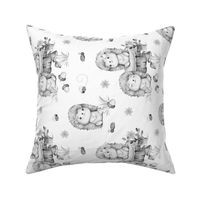 Floral Woodland Animals Baby Hedgehogs Ladybugs Bees Nursery Gray Rotated