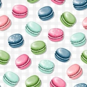 (XS) Sweet Macaron Treats Multi Color in Gray Plaid Background