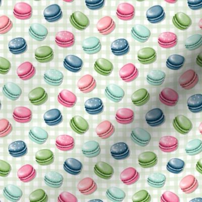 (XS) Sweet Macaron Treats Novelty Food on Green Plaid Background