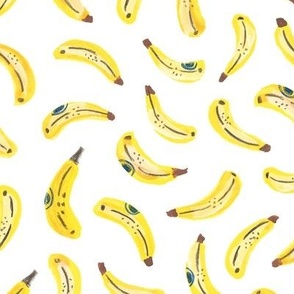 tossed bananas - watercolour bananas - yellow painted fruit - large