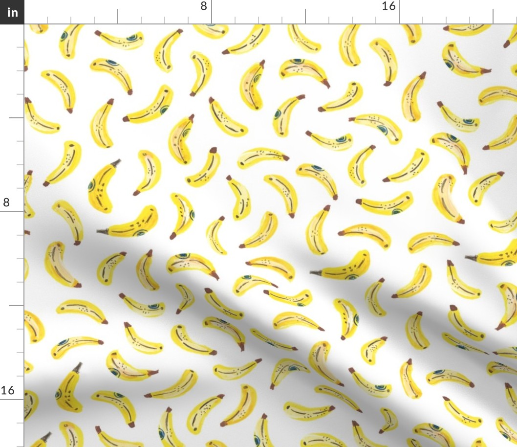 tossed bananas - watercolour bananas - yellow painted fruit - large