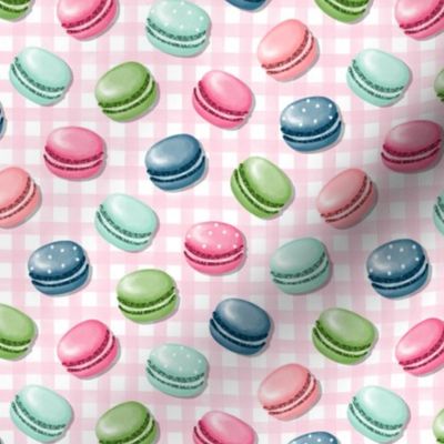 (XS) Sweet Macaron Treats Multi Color in Pink Plaid Background