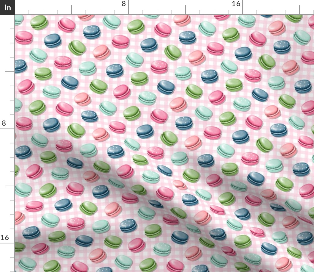 (XS) Sweet Macaron Treats Multi Color in Pink Plaid Background