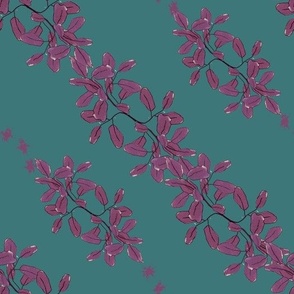 Mauve leaf  pattern on dark teal