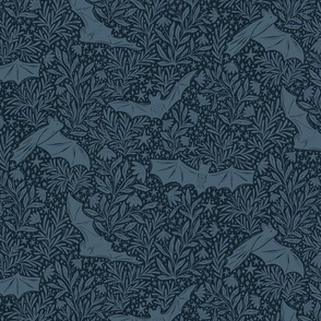 Night Sky Bats and Blooms - dark turquoise blue - medium