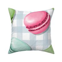 (L) Sweet Macaron Treats Multi Color in Blue Plaid Background
