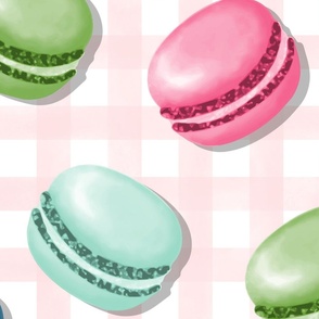 (L) Sweet Macaron Treats Multi Color in Coral Pink Plaid Background