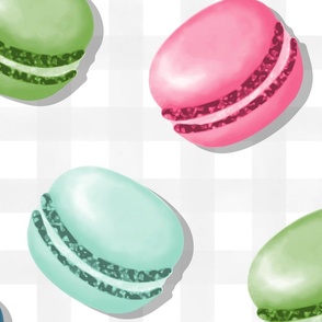 (L) Sweet Macaron Treats Multi Color in Gray Plaid Background