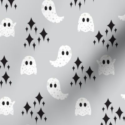 Halloween Cute Polka Dot Ghosts with Sparkles in Black and Gray