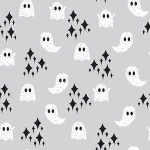 Halloween Cute Polka Dot Ghosts with Sparkles in Black and Gray