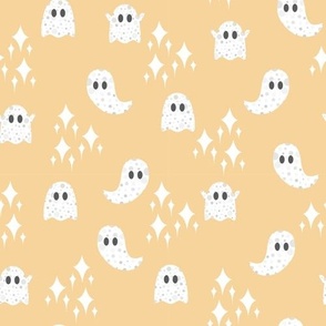 Halloween Cute Polka Dot Ghosts with Sparkles in White and Orange