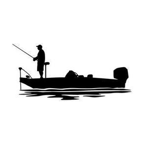 FISH ON! Bass Boat, Bass Fishing, Bass Fisherman, Angler, Rod & Reel, Fishing Pole, Black & White