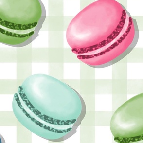 (L) Sweet Macaron Treats Multi Color in Green Plaid Background