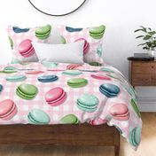 (L) Sweet Macaron Treats Multi Color in Pink Plaid Background