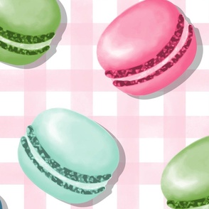 (L) Sweet Macaron Treats Multi Color in Pink Plaid Background