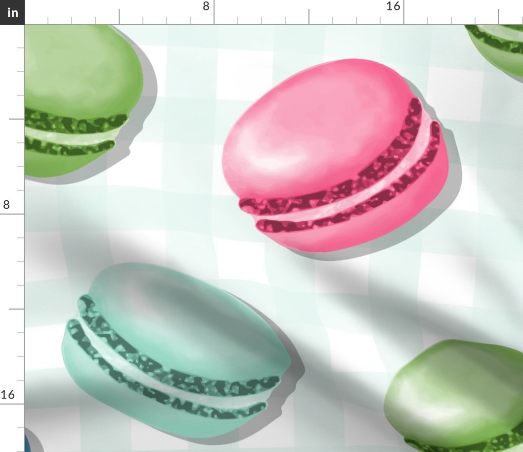 (L) Sweet Macaron Treats Multi Color in Teal Plaid Background