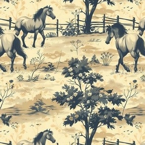 Horse Counrty Western Cowboy Themed Pattern Design Wallpaper Fabric