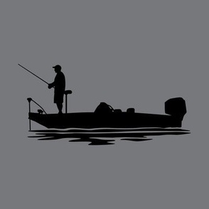 FISH ON! Bass Boat, Bass Fishing, Bass Fisherman, Angler, Rod & Reel, Fishing Pole, Black & Gray