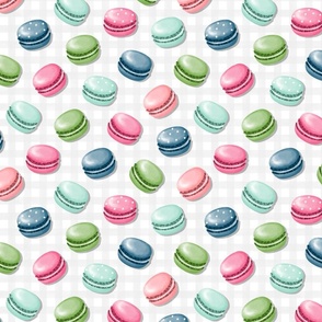 (S) Sweet Macaron Treats Multi Color in Gray Plaid Background