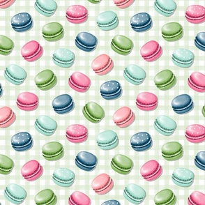 (S) Sweet Macaron Treats Multi Color in Green Plaid Background 