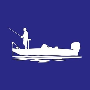 FISH ON! Bass Boat, Bass Fishing, Bass Fisherman, Angler, Rod & Reel, Fishing Pole, Blue & White