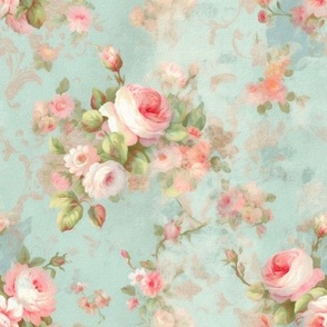 Small scale vintage pink  roses,blue background 