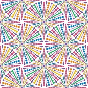 12” Maximalist Rainbow Sea Urchin Dot Mandala Art Deco Fans - Medium