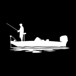 FISH ON! Bass Boat, Bass Fishing, Bass Fisherman, Angler, Rod & Reel, Fishing Pole, White & Black