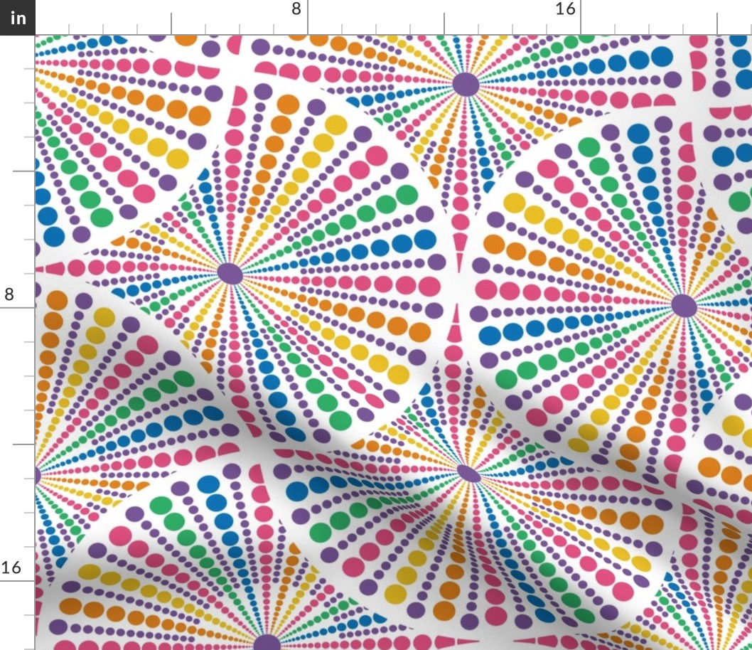 24” Maximalist Rainbow Sea Urchin Dot Mandala Art Deco Fans - Large