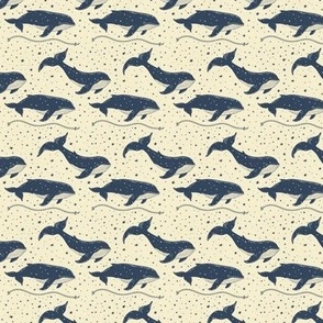 Blue Nautical Whale Design Pattern Wallpaper Fabric