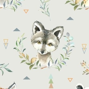 Woodland Animals – Baby Nursery Fabric (eggshell) style A, LARGER scale