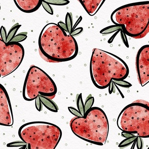 juicy strawberry large - delicious watercolor fruit - sweet strawberries fabric and wallpaper