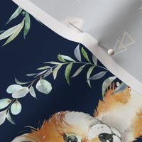 Woodland Animals – Baby Nursery Fabric (navy) style A, LARGER scale ROTATED