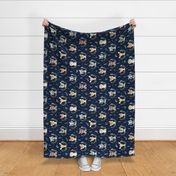 Woodland Animals – Baby Nursery Fabric (navy) style A, LARGER scale ROTATED