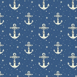 Nautical Anchor Blue and Ivory Pattern Design Wallpaper Fabric