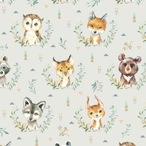 Woodland Animals – Baby Nursery Fabric (eggshell) style A, SMALLER scale