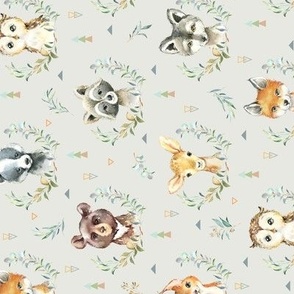 Woodland Animals – Baby Nursery Fabric (eggshell) style A, SMALLER scale