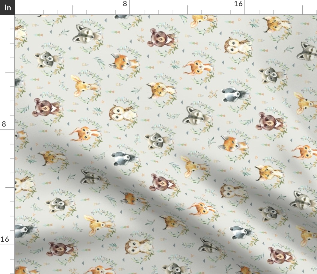 Woodland Animals – Baby Nursery Fabric (eggshell) style A, SMALLER scale