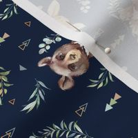 Woodland Animals – Baby Nursery Fabric (navy) style A, SMALLER scale ROTATED