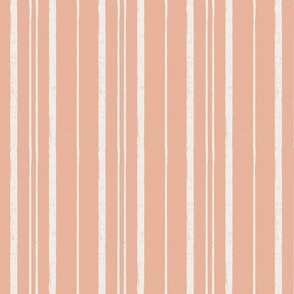 hand drawn linen textured french country Stripes, thik and thin, cream on terracotta peach